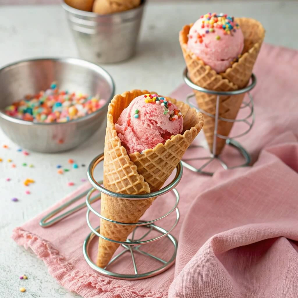 Ice cream cones with a cherry on top for a special occasion