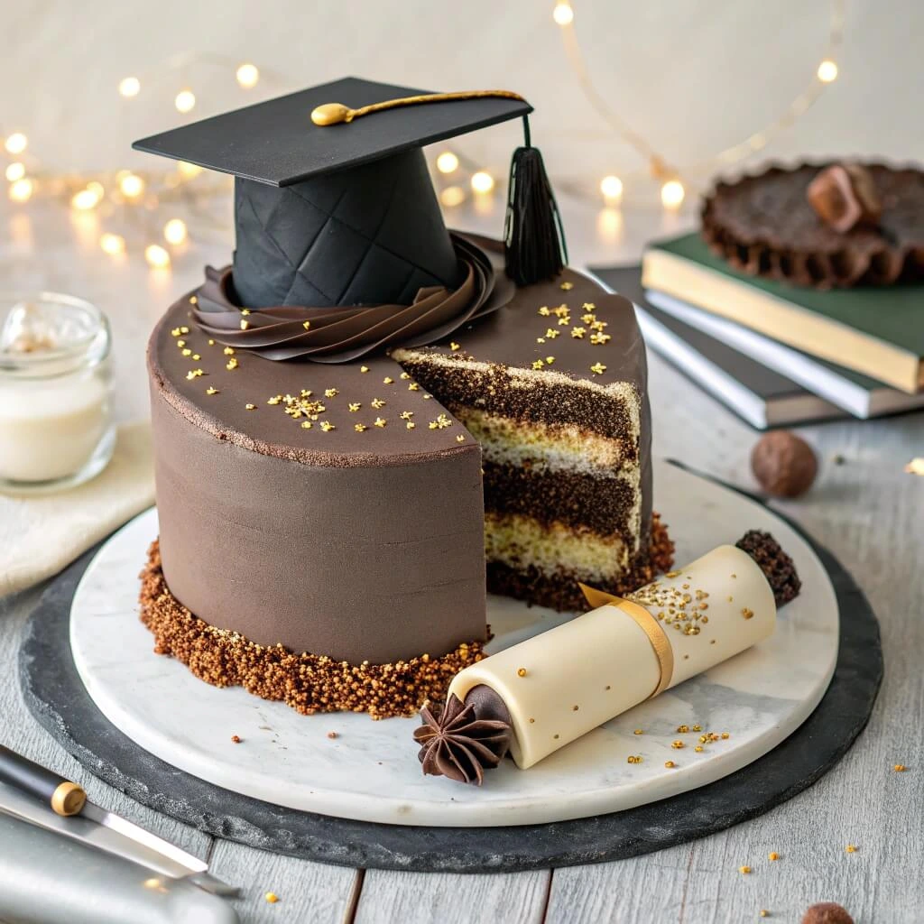 Graduation cakes with a simple, elegant design and a congratulatory message