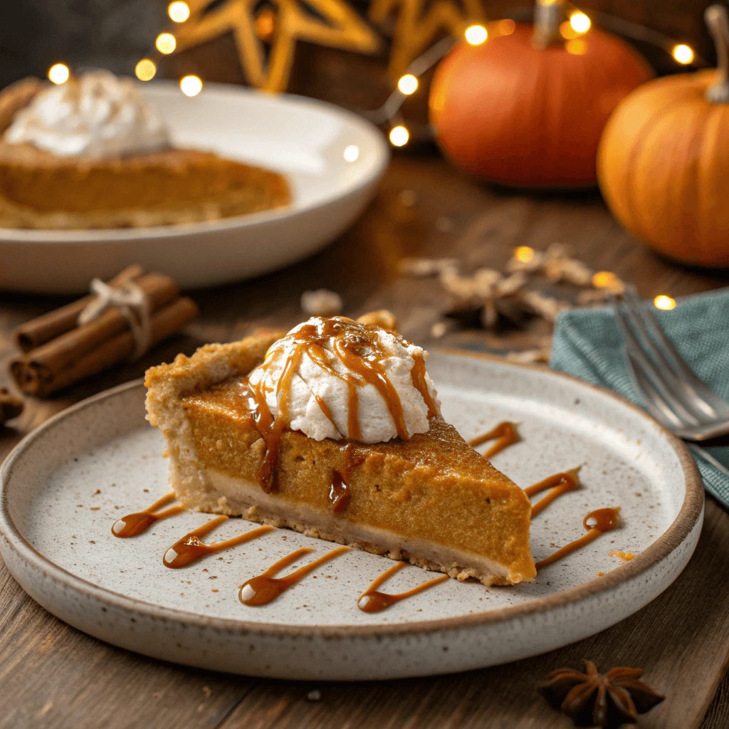  Molasses-glazed pumpkin pie with cream cheese filling. 