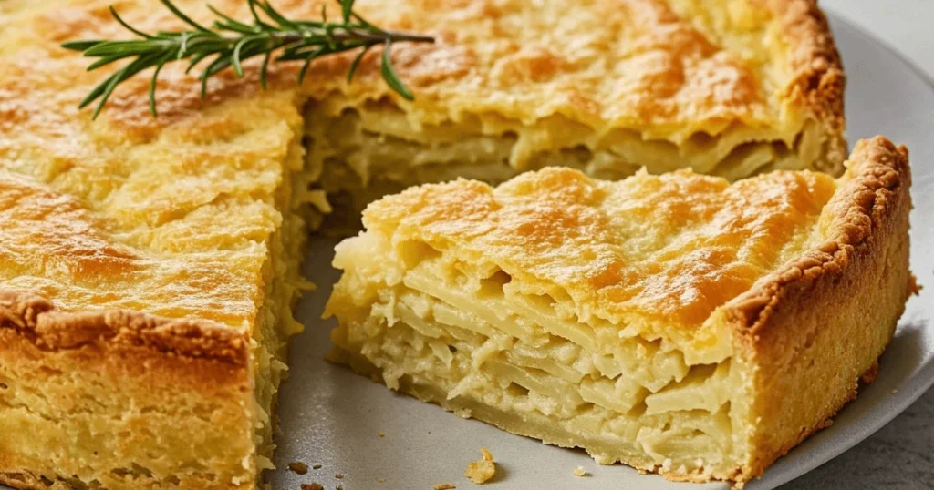 Passover Potato Pie freshly baked with a golden, crispy crust