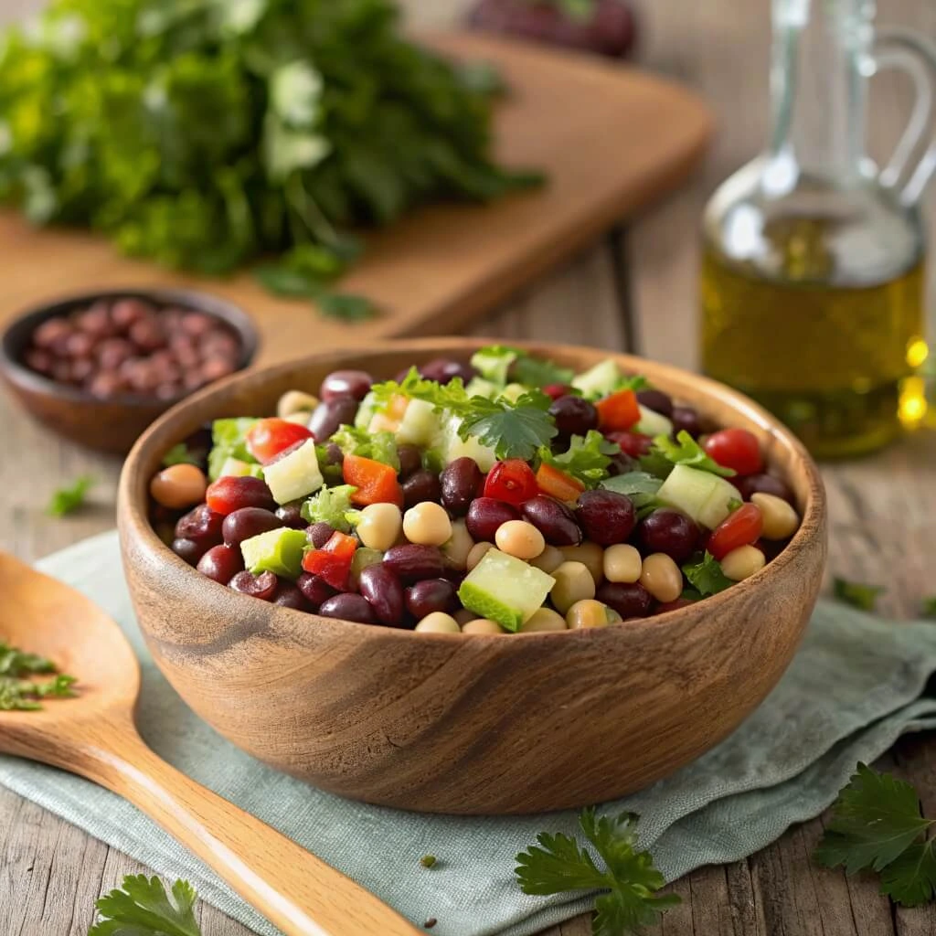  Can you make dense bean salad ahead of time? A mason jar filled with bean salad.