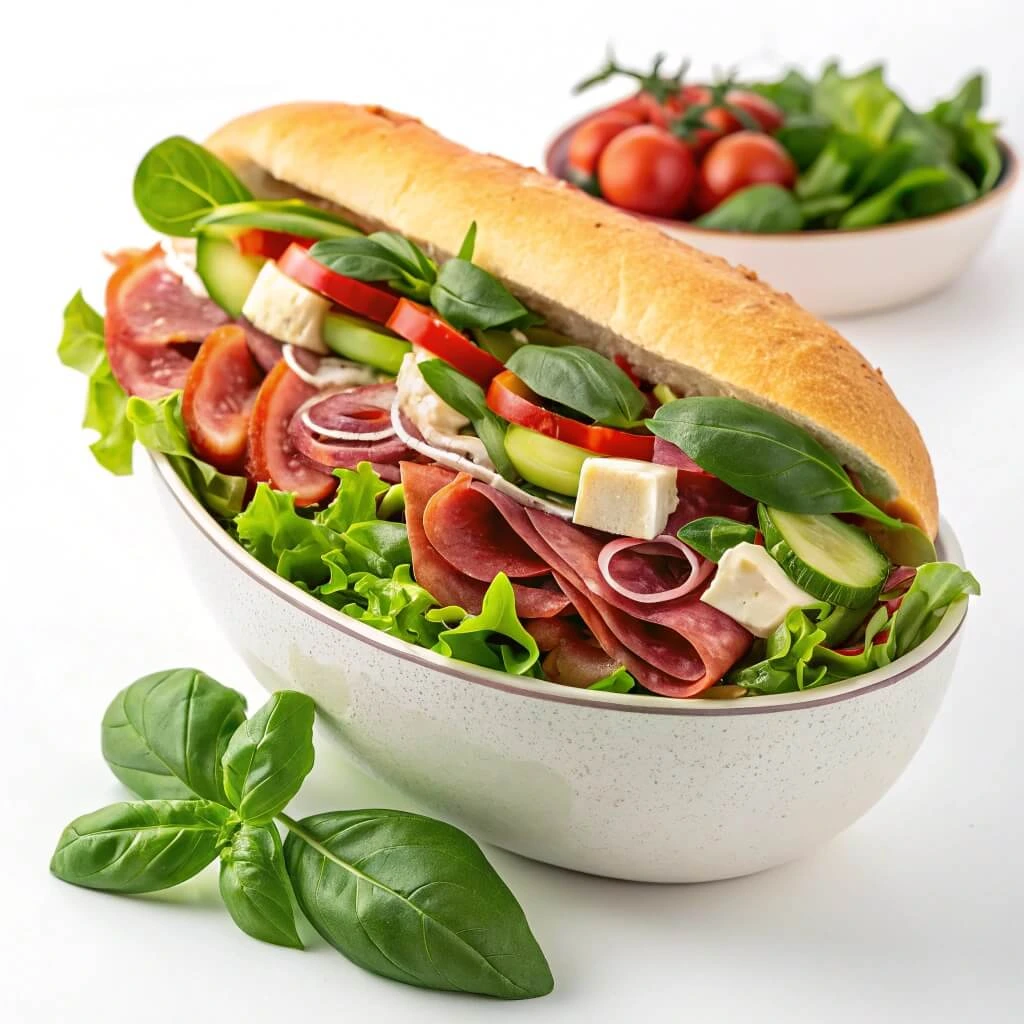 Sub in a tub recipe with fresh vegetables and deli meats