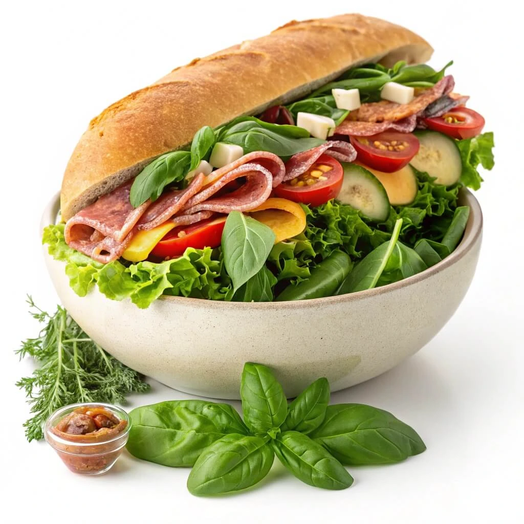 Low-carb sub in a tub recipe with lean protein and fresh greens