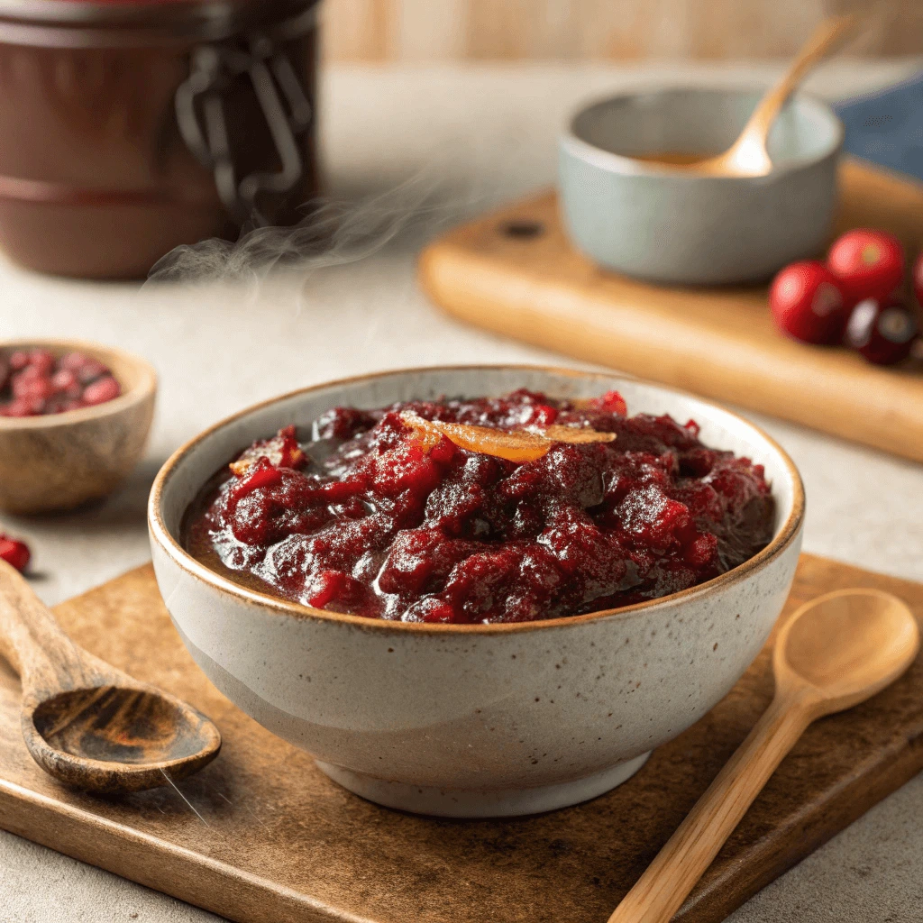 What over microwaved cranberry sauce looks like—darkened, thick, and sticky.
