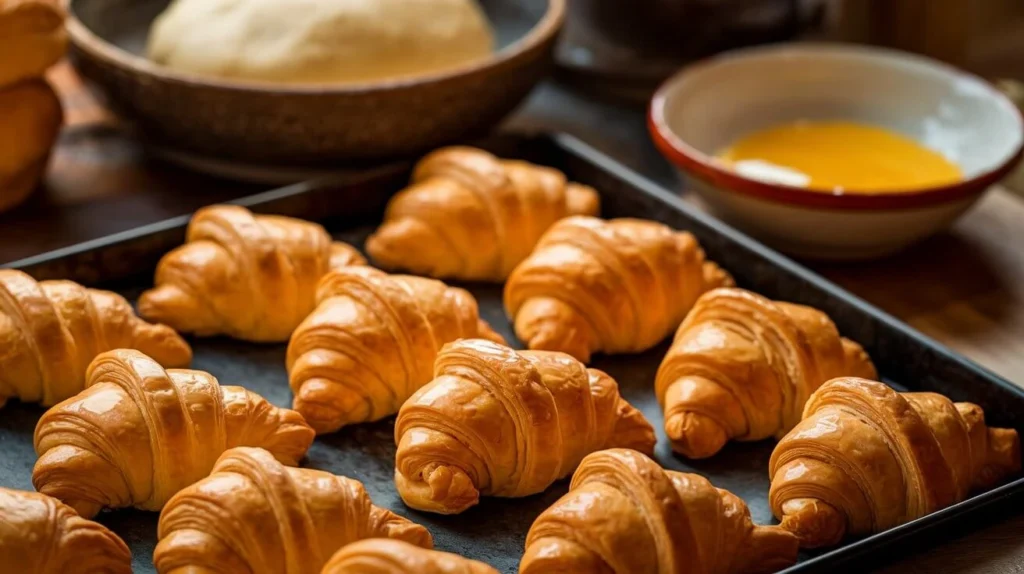 A plate of freshly baked Swiss pastries served with jam and butter