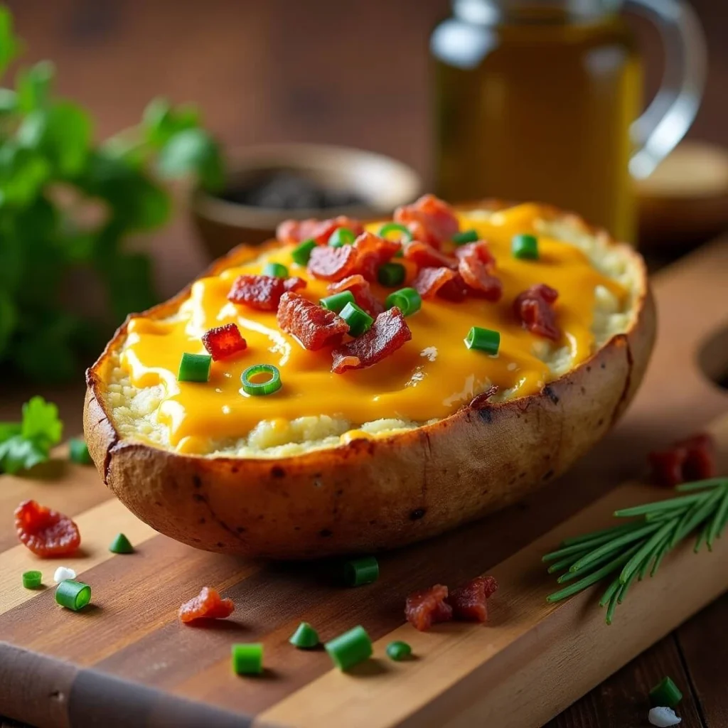 Golden-brown baked potatoes with a crispy exterior.