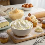 Cream cheese filling in a homemade cinnamon roll