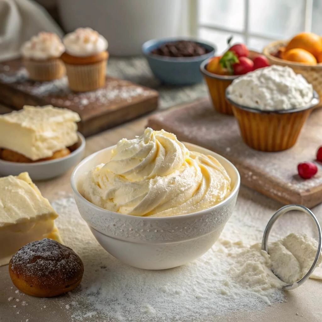  Cream cheese filling spread on a fresh fruit tart