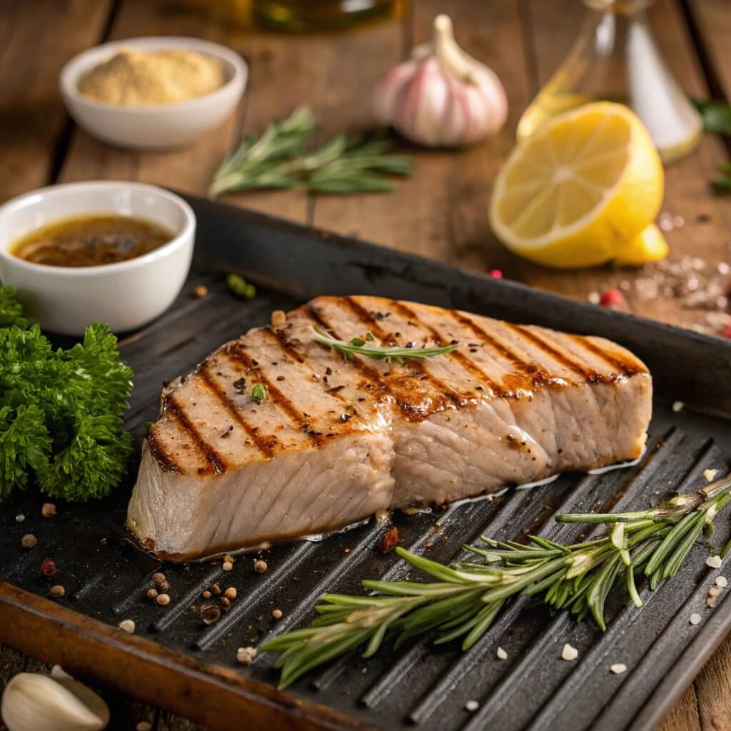 Tuna steak grilled with tuna steak marinade