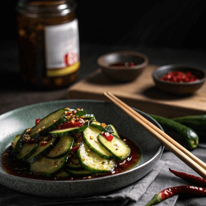 Din Tai Fung cucumber recipe with Persian cucumbers, chili oil, and garlic.