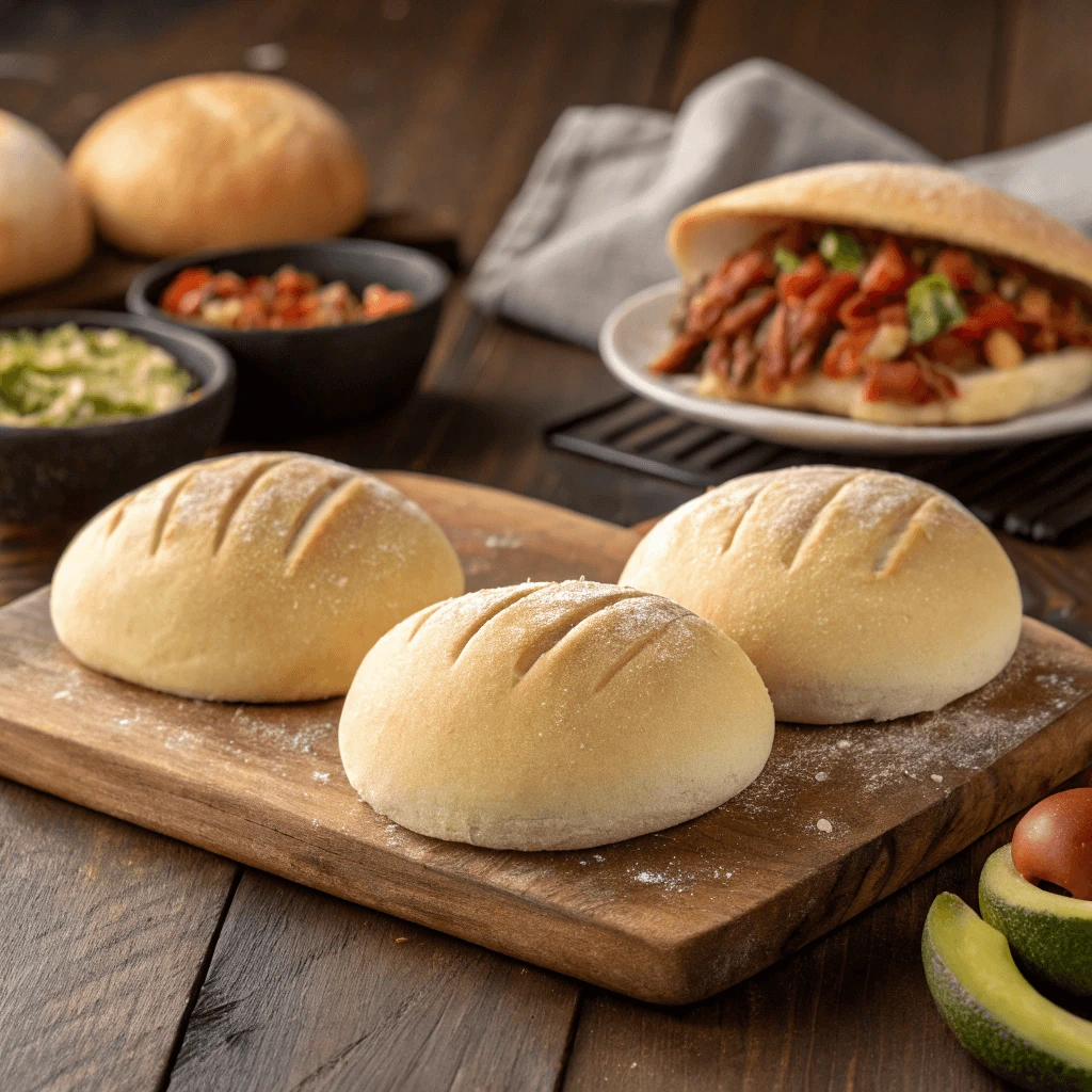 Telera roll beside a bolillo for visual comparison of crust and shape.